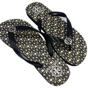 Tory Burch Black and Gold Flip Flops new not box